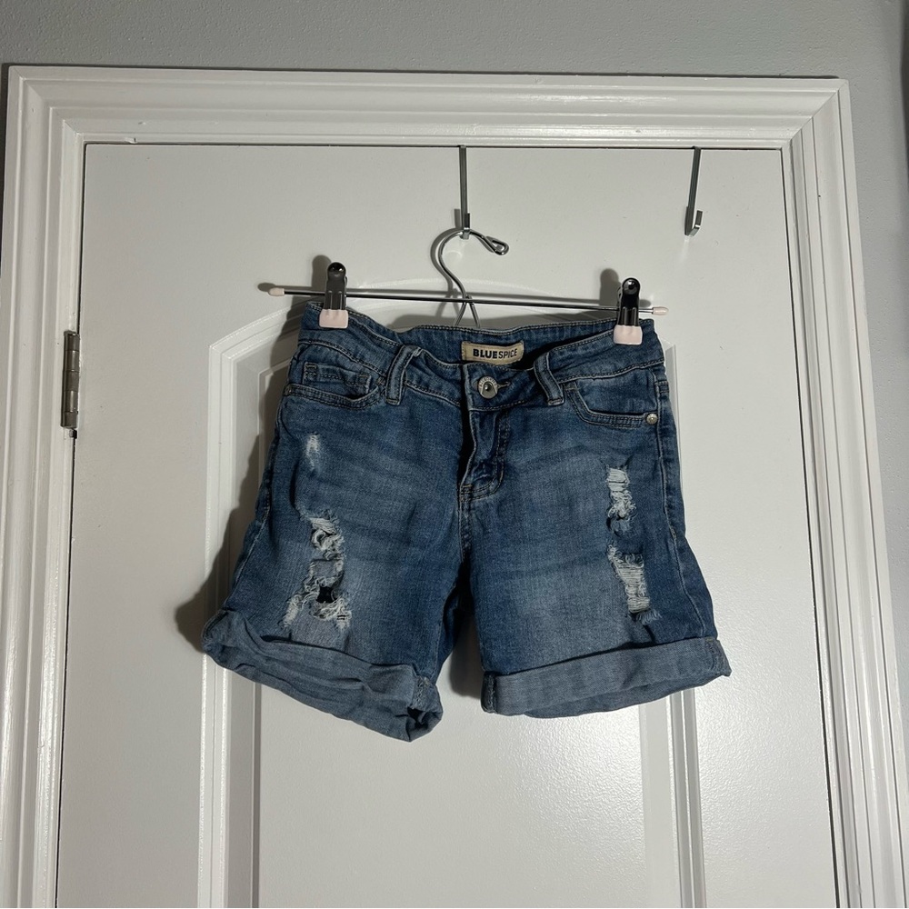 Blue Spice Distressed Denim Jean Shorts